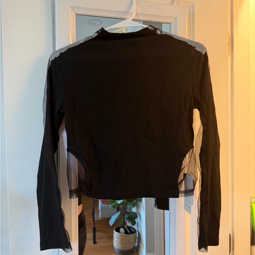 Commense Elegant Black Mesh Sleeve Top